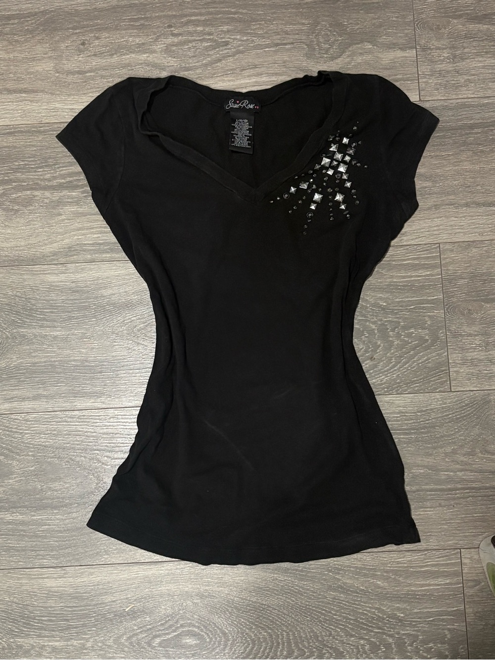 V-Neck Studded Black Women's Top